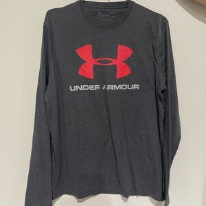 Under Armour Men's Charcoal Long Sleeve Tee with Red Logo